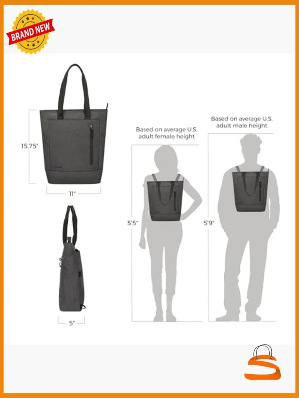 Anti-Theft Convertible Backpack Tote with RFID Blocking, Fits 15.6